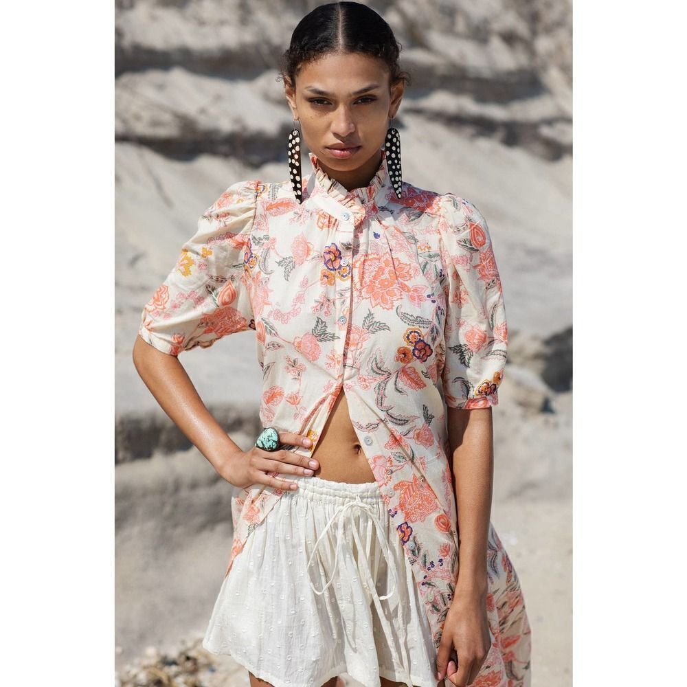 Alix of Bohemia Remi Coral Flower Dress L - Picture 3 of 12